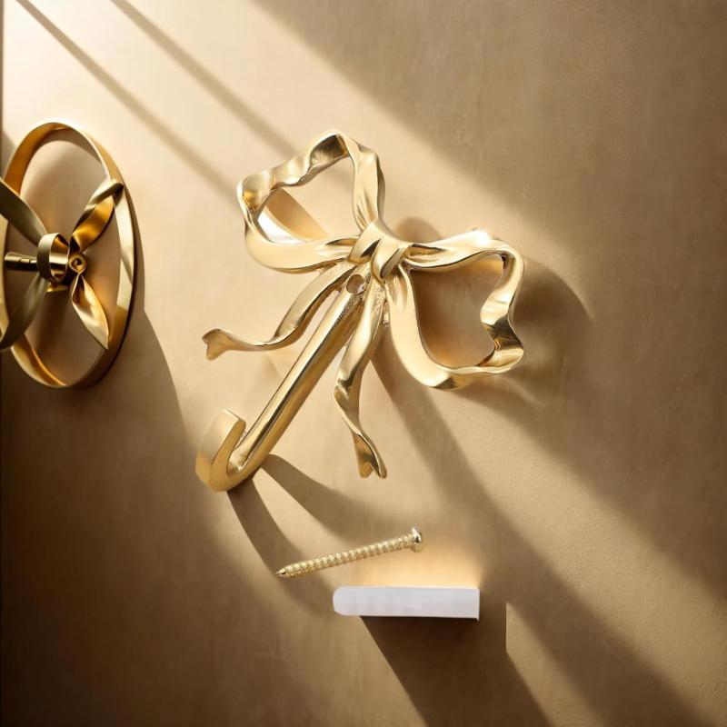 1 Set Solid Towel Holder Luxury Bowknot Wall Hook Rack For Bathroom Bedroom Living Room Kitchen Elegant Home Decor Accessory