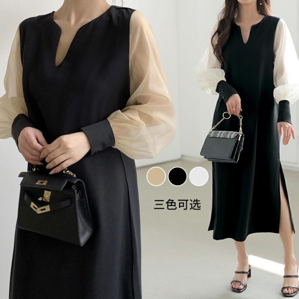 Maxi Loose Slimming Simple Office White [JINJUDUO] Women's Long-Sleeved Dress, Fit, Thin, Stretchy, Effect, Design, Casual, Wear,