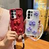 Samsung S25ultra Mobile Phone Case with Large Waves Cute Bow S24plus Integrated Lanyard Hole