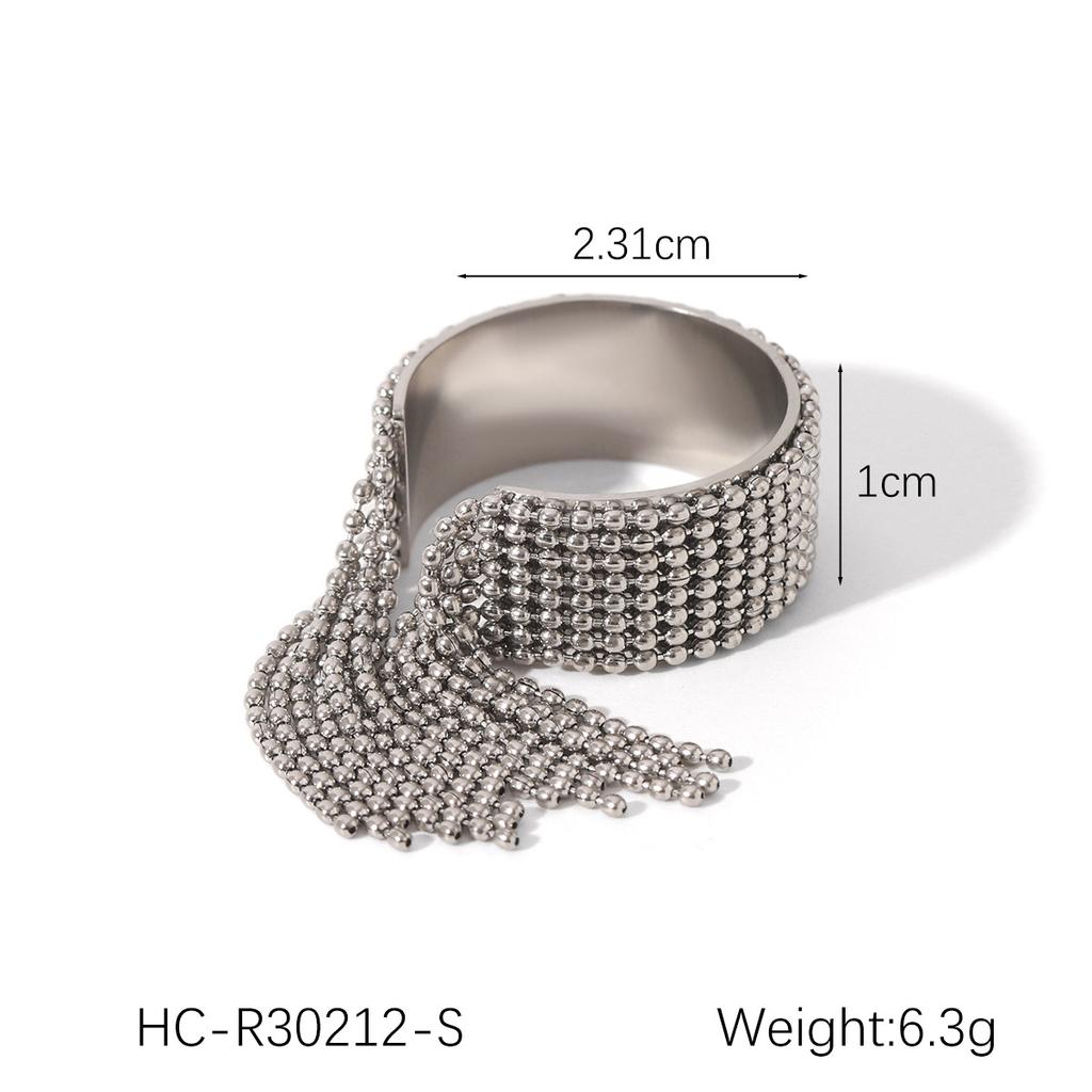 Titanium Steel Bead Fringe Open Ring for Women Light Luxury High-End Finger Ring Non-Fading Hand Jewelry
