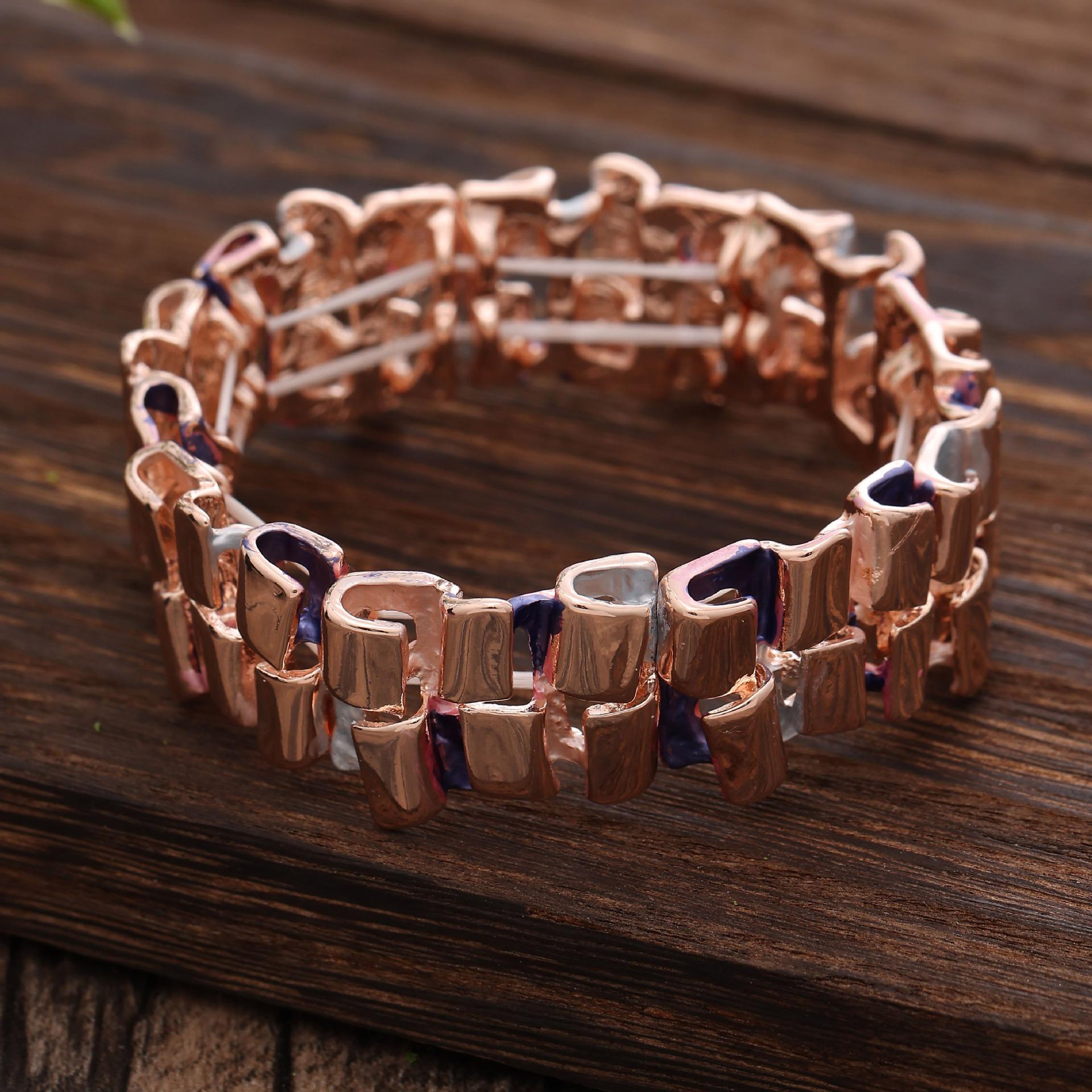 

New color painting oil geometric square hollow elastic bracelet fashionable personality women s versatile alloy bracelet