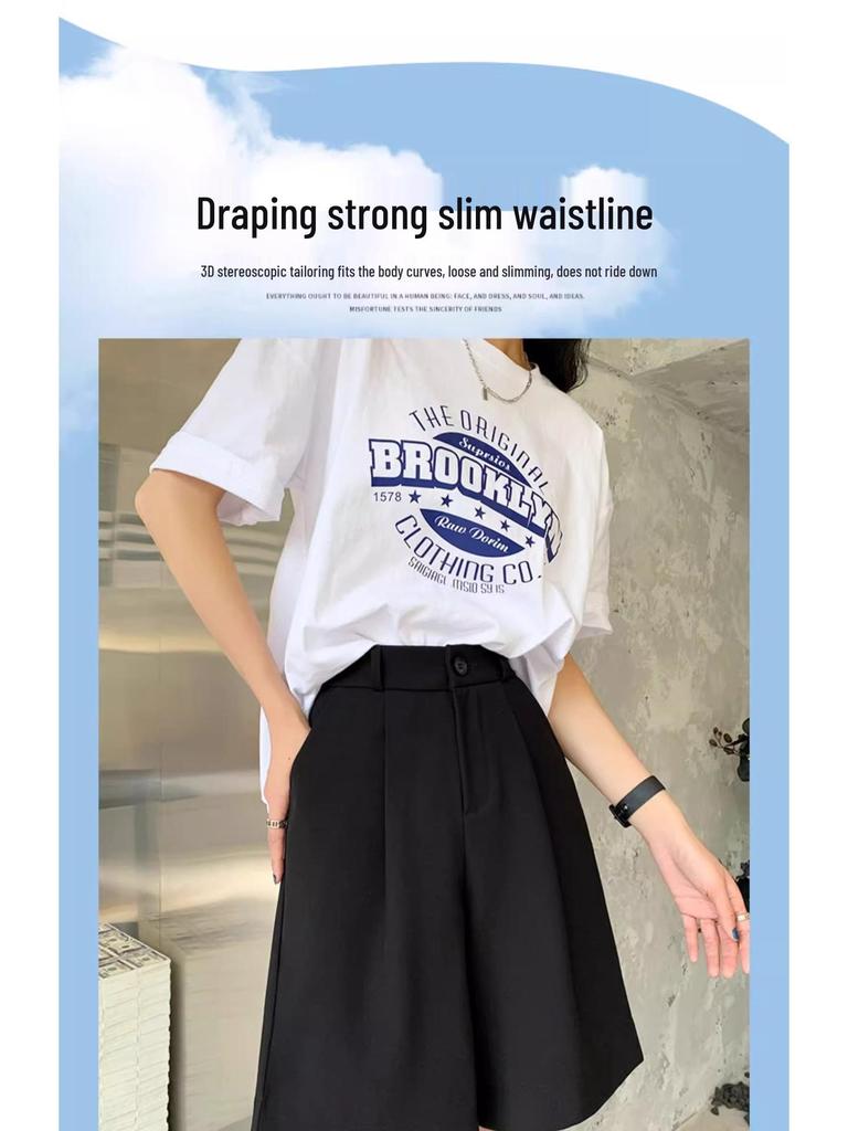 Women's High Waist Black A-line Casual Summer Shorts - Slimming, Loose Fit, Wide Leg, Mid-Length