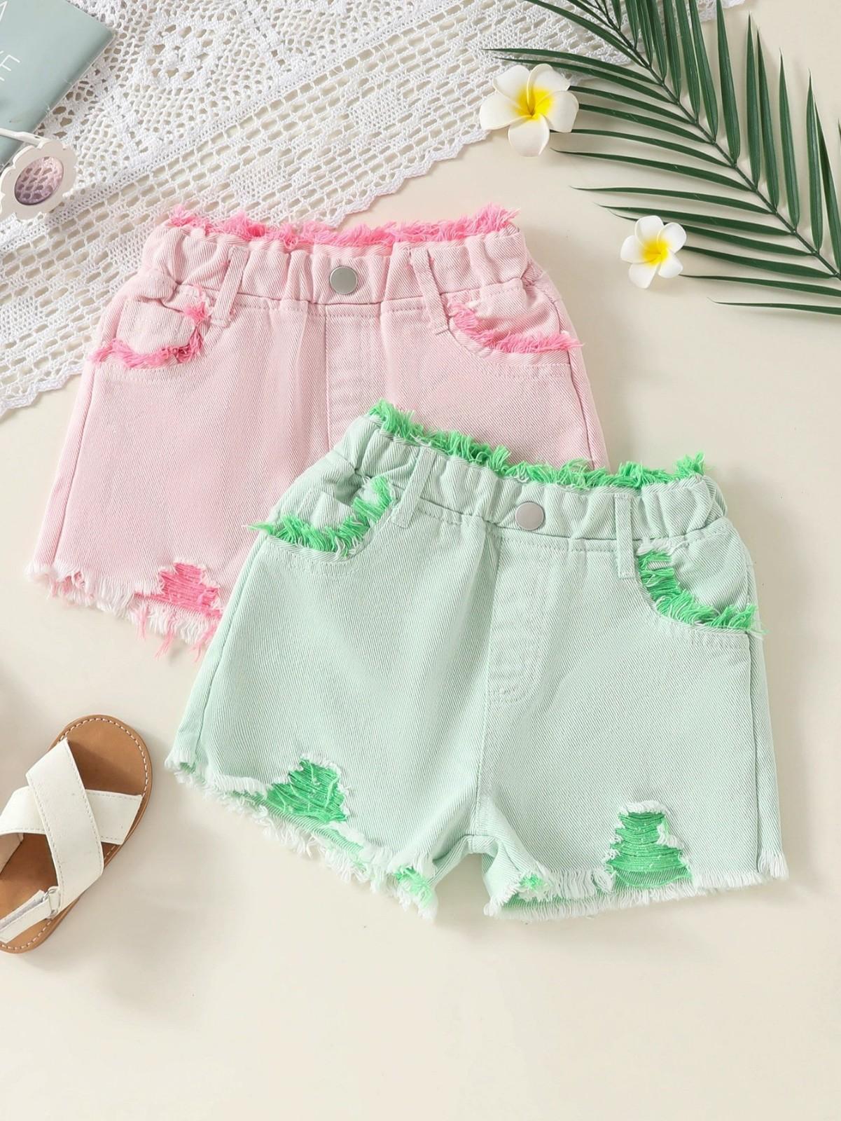 

Girls Summer Sleeveless Ruffle Top & Denim Shorts Set 100