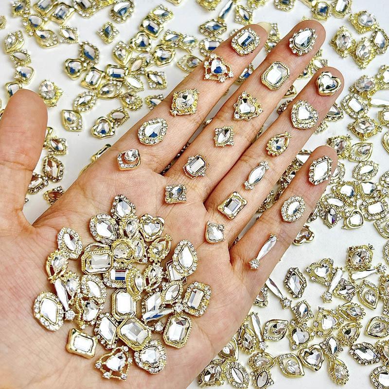 Xi Fei Hui Palace Alloy Nail Art Jewelry New Chinese-Style Explosive Flash Fertilizer Square Love Water Drop Diamond Palace Armor With Diamond