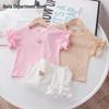 2025 New Summer Lace T-Shirt - Baby Girl Short Sleeve, Pure Cotton, Stylish Top for Small & Medium Children's Fashion