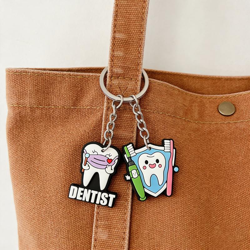 10Pcs Cartoon Dental Tooth Shape Model Simulation Keychain Keyring Dental Clinic Gift Kids Pendant