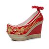 Show He Women's Spring Pearl Tassel High Heel Bridal Embroidered Shoes