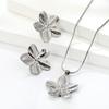 LUXUKISSKIDS 2PC Women's Fashion Trendy Stainless Steel Flower Earrings Necklace Set Gold-Plated Jewellry Party Dressing Gifts