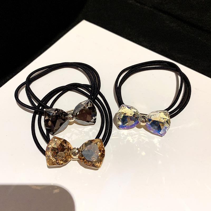 New Korean Version Diamond Bow Headband Simple Ball Head Rubber Band Hair Rope Ponytail Hair Band Headgear
