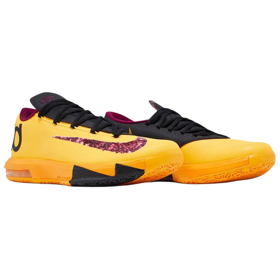 Nike KD 6 Slip Resistant Abrasion Resistant Low Top Basketball Shoes Unisex Yellow Black IB6903-800