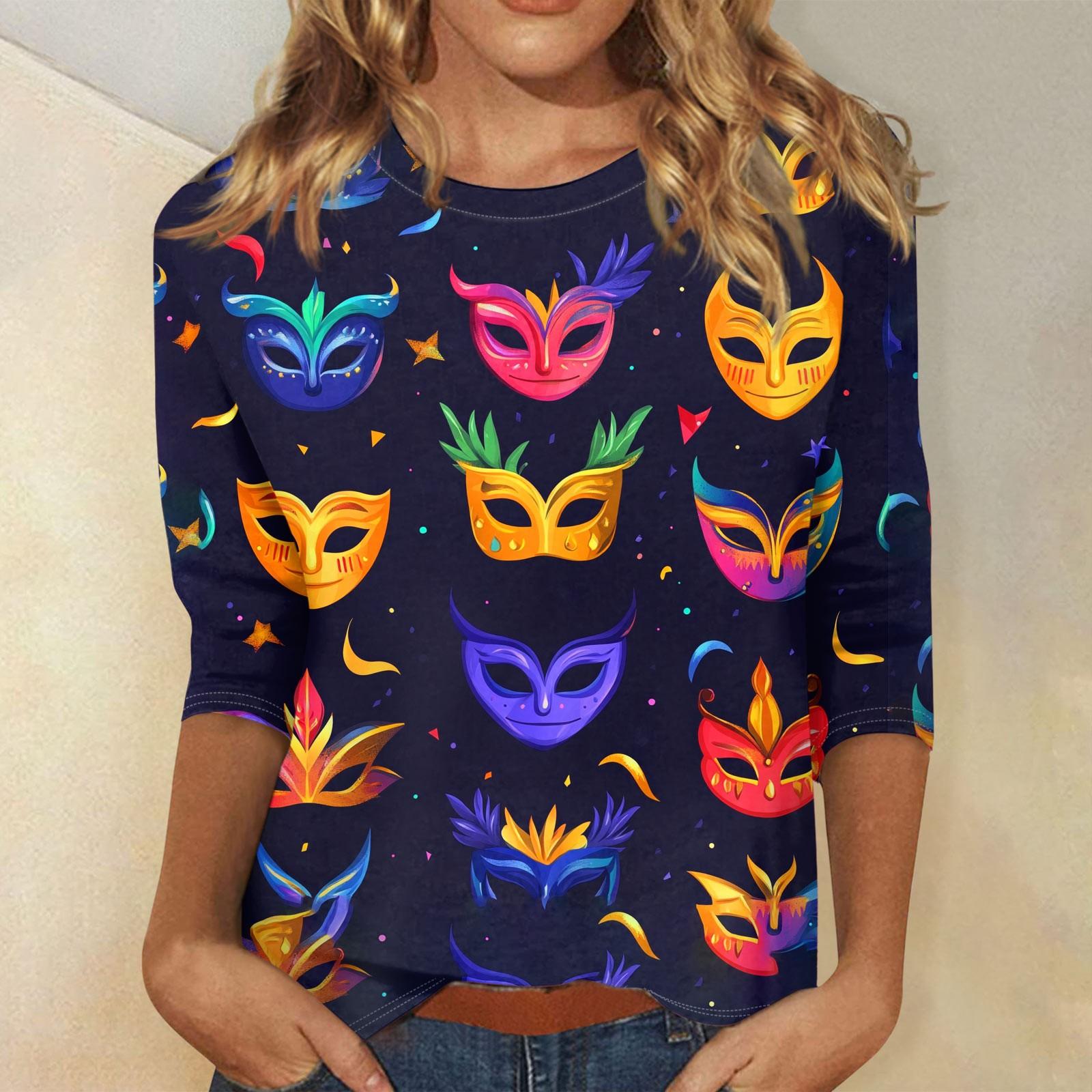 

Женские топы с рукавом три четверти и круглым вырезом, свободная футболка с принтом «Карнавал» XL арбуз красный