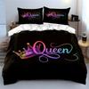 Rainbow Gradient Neon Queen Crown Bedding Set,1 Duvet Cover 2 Pillowcase,Elegant Microfiber Bed Linen For Teen Girls Women Room