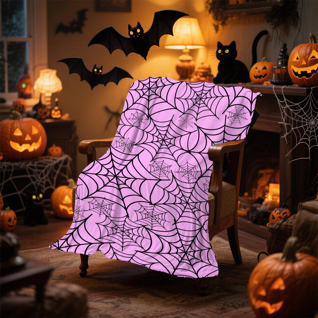 1pc Pink Purple Halloween Blanket Ghost Print for Sofa Chair Skin-Friendly Soft Blanket 2025 New for Home Halloween Decoration