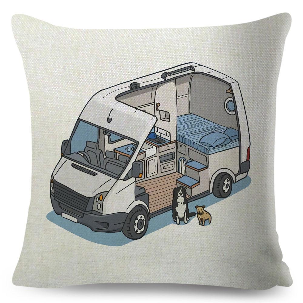 Van Life Pillow Case Decor Cartoon Camper House Travel Car Cushion Cover for Sofa Home Children Room Vanlife Pillowcase 45x45cm