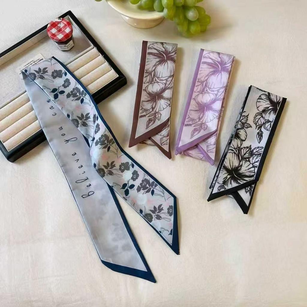 4pcs/set Imitation Silk Satin Scarf Women Cloth Hair Bands Headdress Accessories Lady Scarves Ribbon Neck Ties for Bag Handle