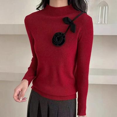 Half Turtleneck Sweater for Women New Fall and Winter Bottoming Top Slim Fit Western Style Versatile Sweater