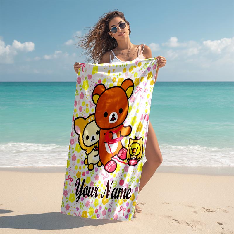 Personalized Customized Proof Beach Towel with San-X Rilakkuma Pattern - Soft, Absorbent,quick-drying,perfect Swimming,camping&bathing