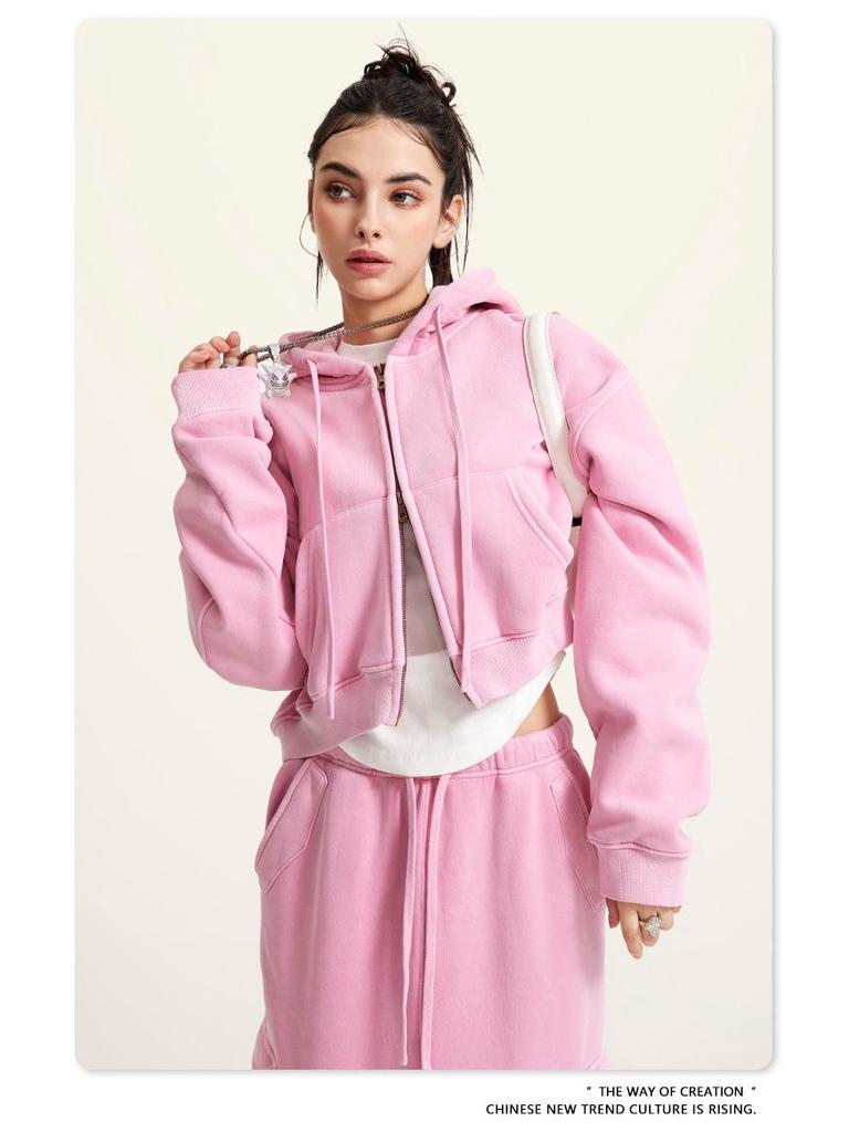 BE Women's 2024 Autumn/Winter Fashion: Hot Girl Washed Cardigan Suit & Short Sports Sweater Dress.
