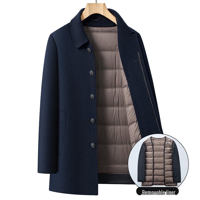 

Men s Autumn/Winter Woolen Coat with Detachable Duck Down Liner 190 темно-синього кольору