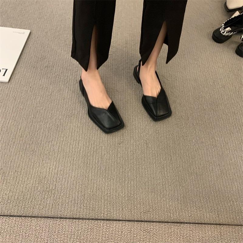 New Summer French Bag Head Sandals Soft Sole Women's Square Head Flat Sole Design Single Shoes