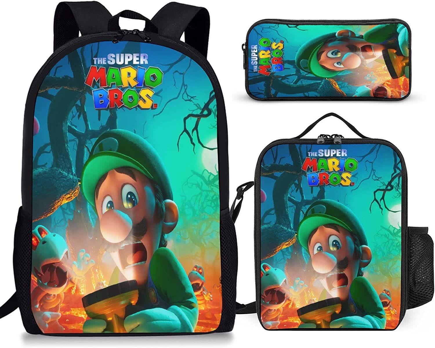 Mario, Schooltas Basisschool en Middelbare School, Rugzak voor Kinderen, Cartoon Rugzak. three-piece set