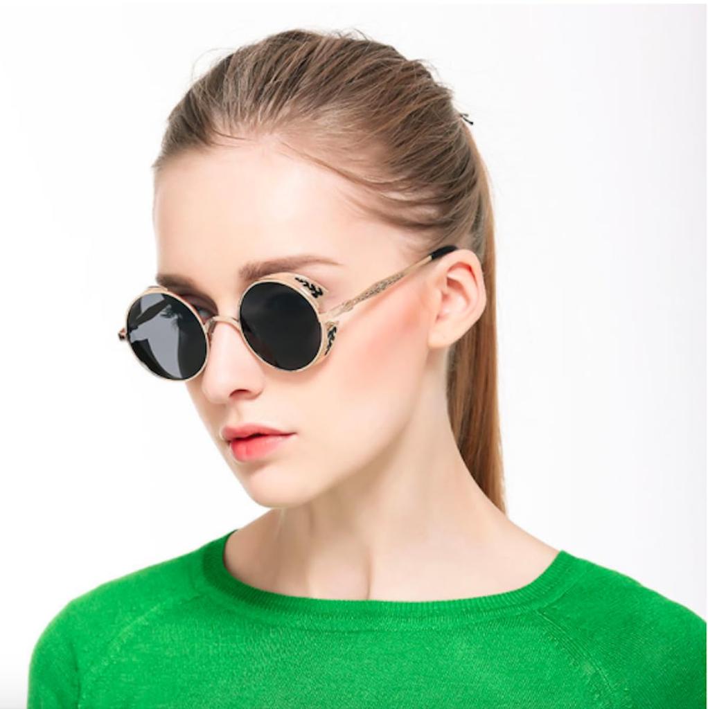 Round Designer Fashion UV Stylish for Men [FREESE] Sunglasses, Glasses, Protection, (Black Lenses)