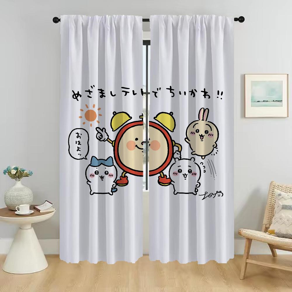 Chiikawaes Shades Modern Living Room Curtains for Camera Partition Home Interior Curtains 2 Pieces Tulle for Bedroom Curtain
