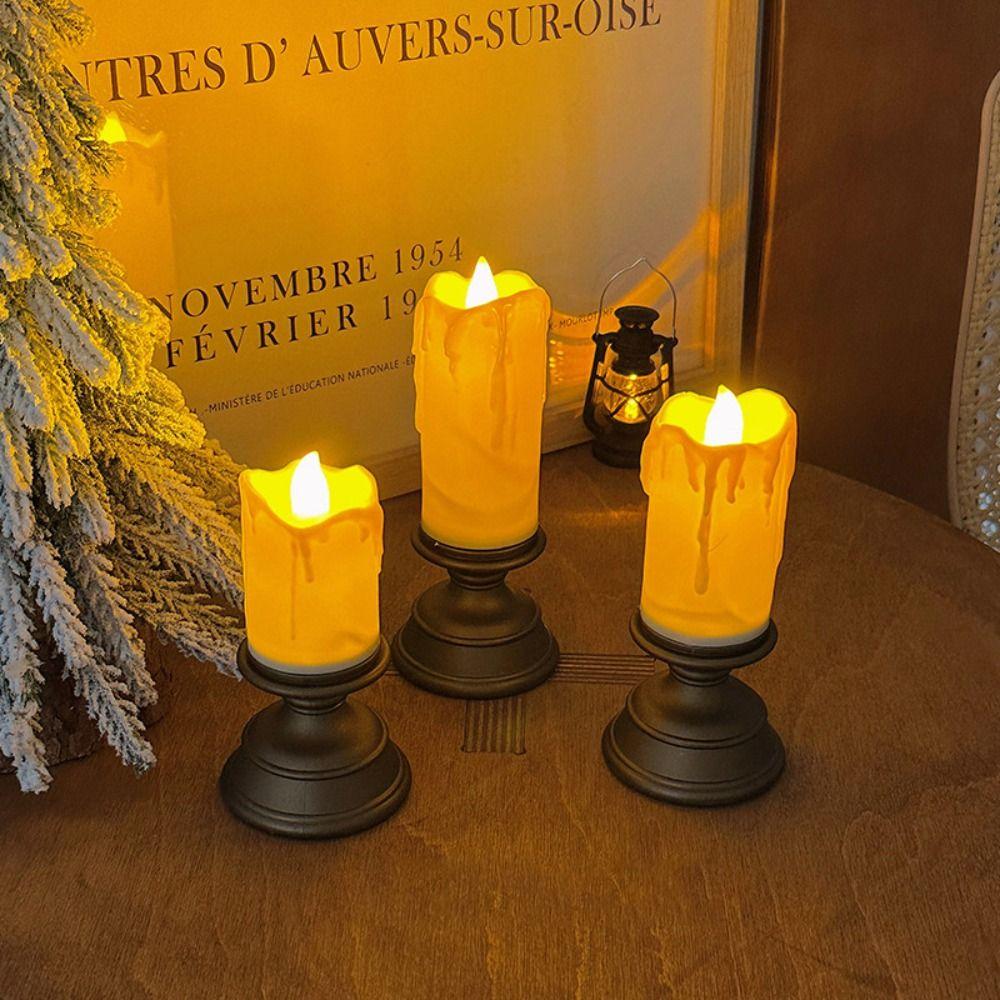 with Wax Drip Effect Electronic Candle Decoration Candlestick for Christmas Home Decoration