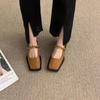 Metal Chain Square Head Retro Loafers Single Women's 2025 New British Versatile Mary Jane Small Leather Shoes Women