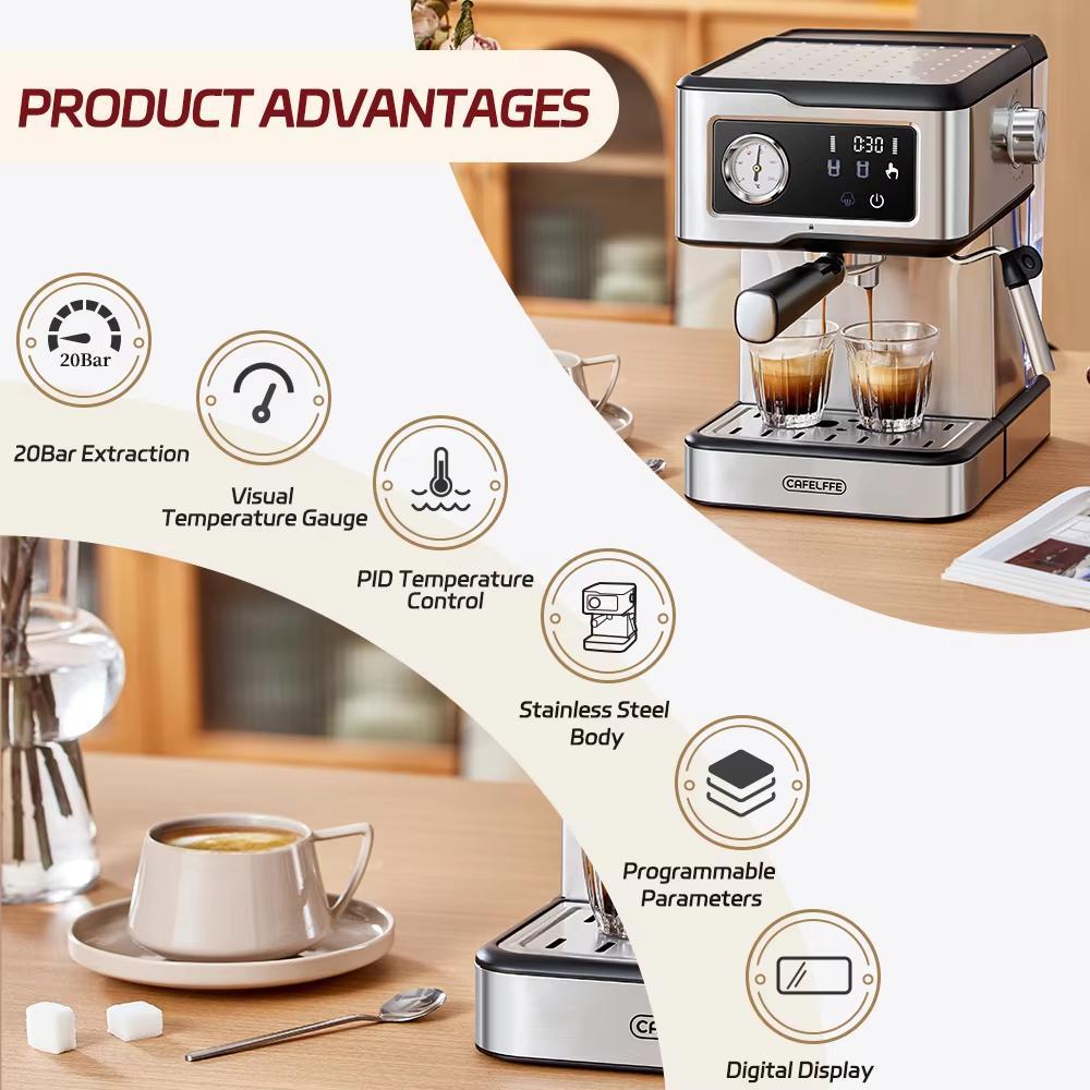 Coffee Machine MK-901 20Bar, Cappuccino Machine with Milk Cream Steam Stick, Semi-automatic Self-service Restaurant Gift