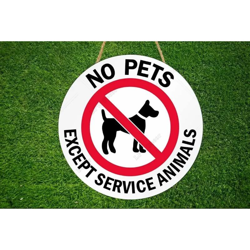 Madeira Sem Animais de Estimação Exceto Animal de Serviço Decoração de Parede Pendente Placa de Porta Redonda de Madeira para Negócios Fachada de Loja Restaurante Loja para Porta, Parede, Casa, Quarto