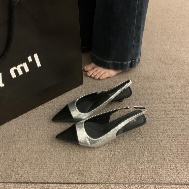 French retro stiletto high heels temperament celebrity gentle match skirt pointed empty single shoes half bag head sandals women