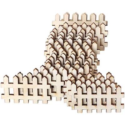 50pcs Wooden Fence Embellishment,Fence Shaped Wooden Scrapbooking Wooden Cutouts Wood Ornament for Crafts Projects, Home/Party Decorations