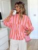 Womens Summer Striped Puff Sleeve Babydoll Blouse V Neck Loose Fit Top