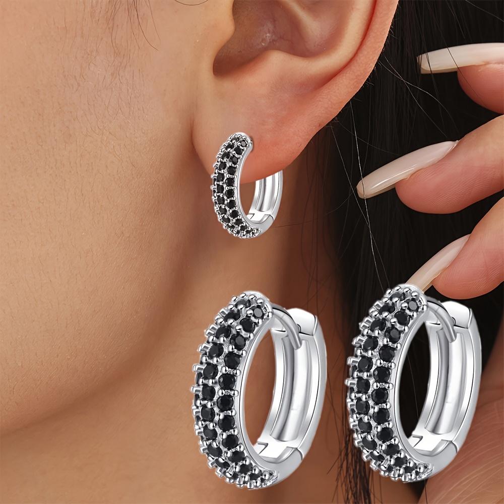 Black Awn Classic Black Stone Jewelry Hoop Earrings for Women
