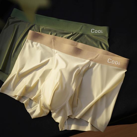 Men Boxer Underwear Elastic Mid-Waist Design Patchwork Color U-Convex Shorts Briefs Smooth Texture Panties