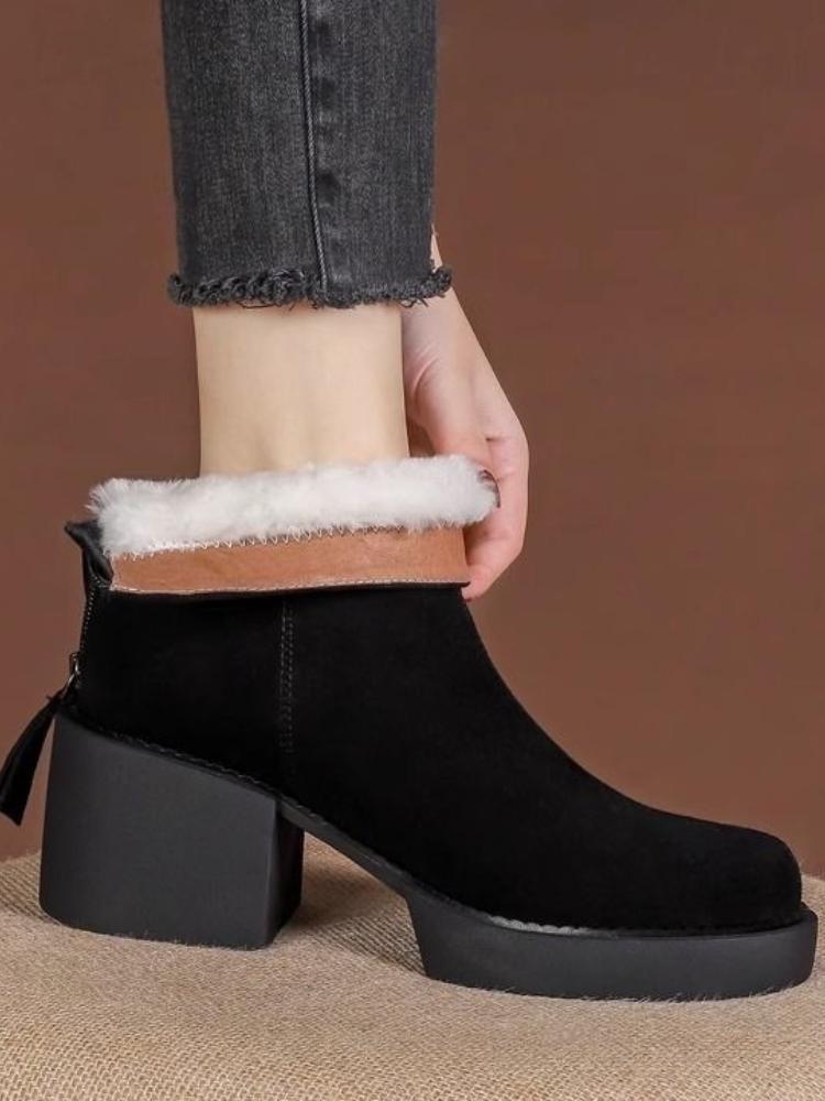 Fashion Booties Round Toe Winter Chunky Heel Warm High Quality Woman Short Shoes Designer Luxury New In Boot Hot Ankle Boots for Women
