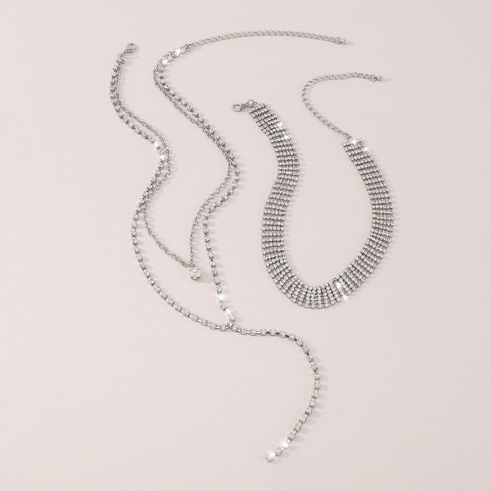 Boho Back Chain Metal Rhinestone Necklace Retro Multi-Layer Necklace Wedding