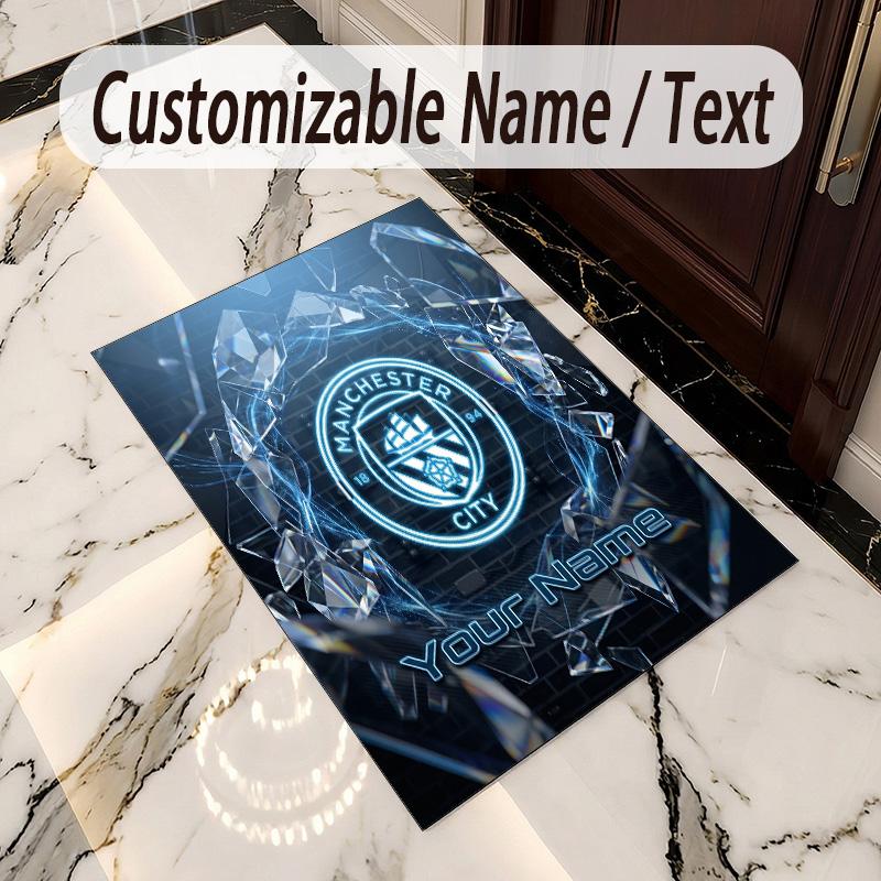 Crystal Velvet Rug Manchester City Print Custom Name Text Floor Mat Home Decor