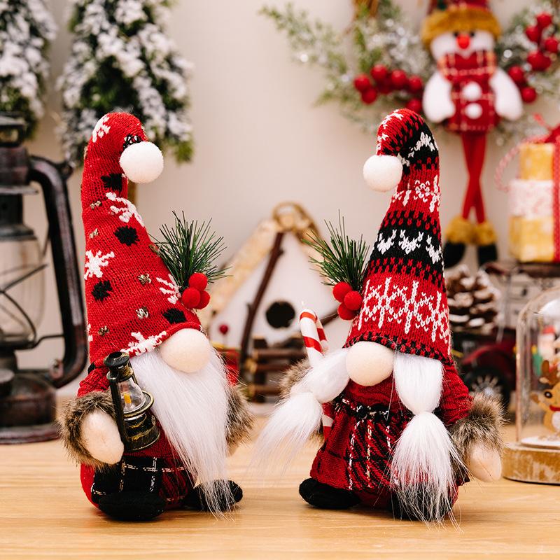 Christmas Faceless Doll Gnome Plush Doll Fur Ball Knitted Crooked Hat Dwarf Ornaments Handheld Crutch Xmas Kids Gift Decorations