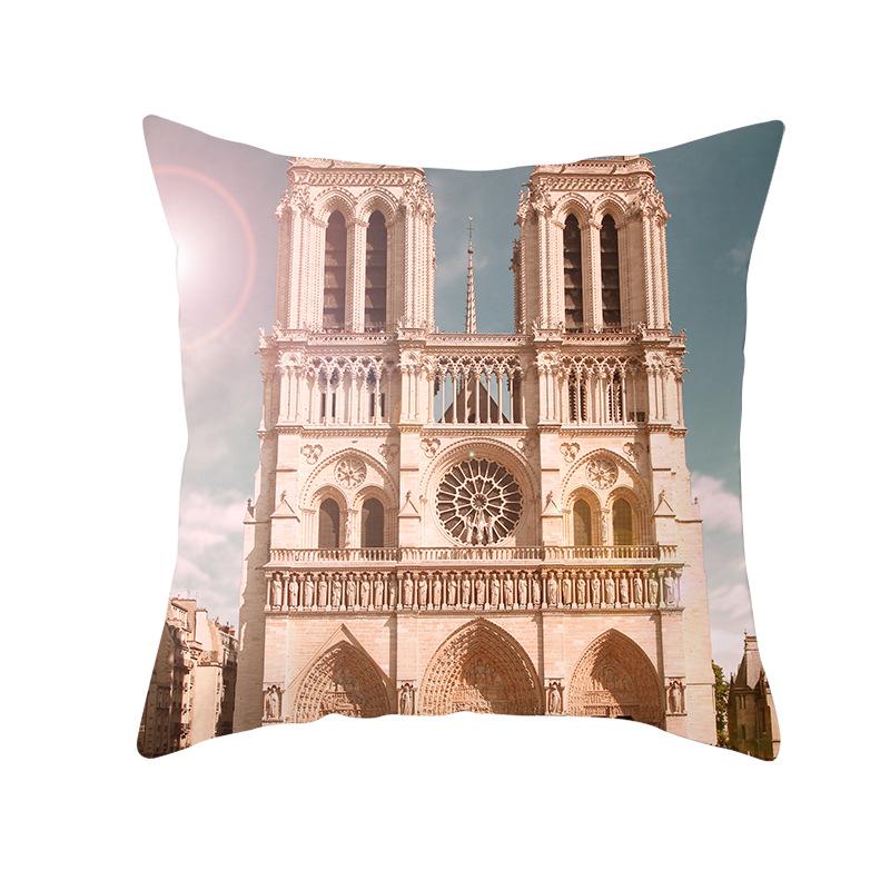 Notre Dame Cathedral French Landscape Pillow Cover European Print Cushion Waist Pillow Cover