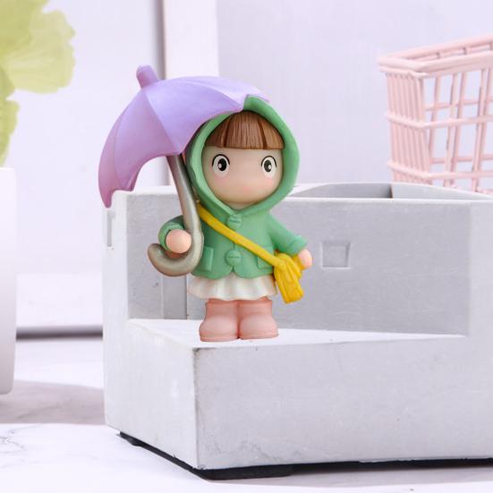 Cute Umbrella Girl Model Micro Landscape Cute Umbrella Raincoat Girl Ornament Home Decor Gardening