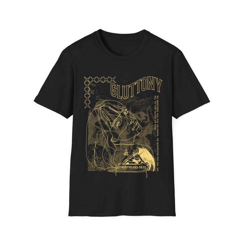 

2026 Summer Fashion Trendy Tee Unisex Vintage Top Deadly Sins Gluttony T-shirt Dark Gothic Sin Illustration Hip Hop Streetwear S