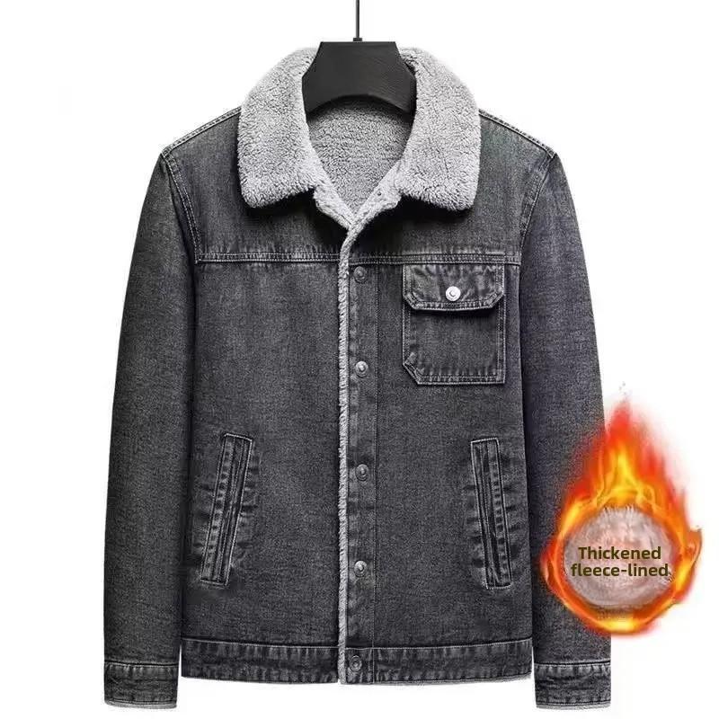 Winterbomber Jacket Men's Fleece-Lined And Thickened Plus Size Loose-Fit Cotton Coat Casual Nylon Lining Middle Age Sheep Velvet