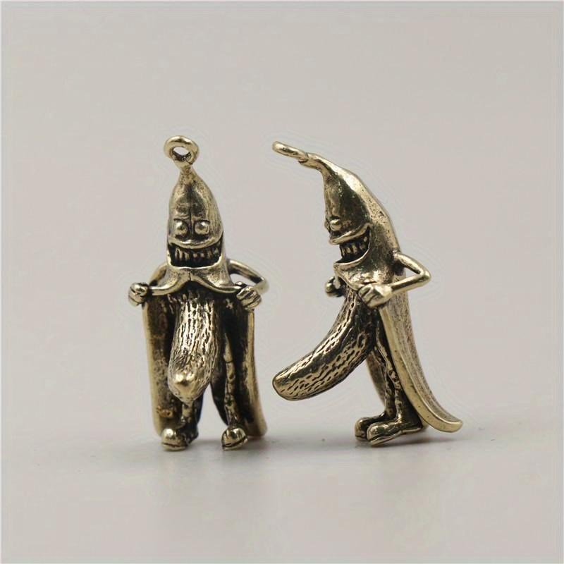 1pc Retro Brass Banana Creative Keychain Pendant Vintage Copper Cartoon Villain Desktop Ornaments Handmade Crafts
