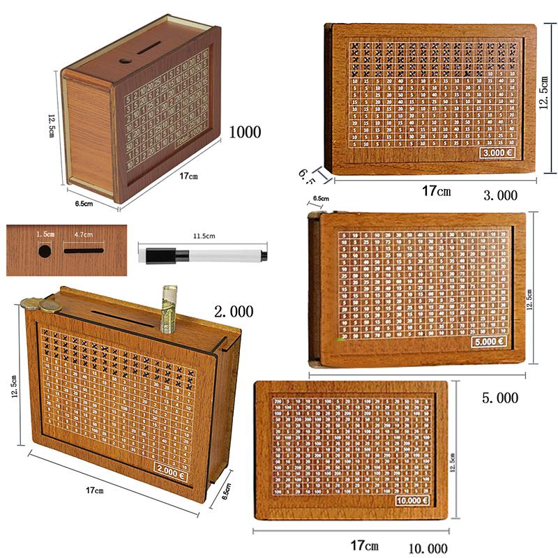 Saving Box 10000 Piggy Banks To Save10000 Euros Money Vault Children's Purse Deposit with Counter Eur Wooden Box