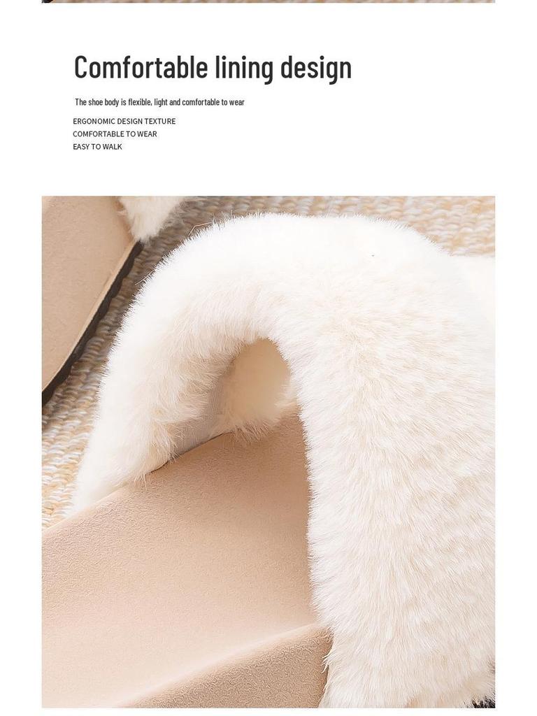 High-End Women's Furry Slippers: Thick-Soled, Non-Slip, Flat, Plus Velvet, Outdoor, 2025 Autumn/Winter Collection.