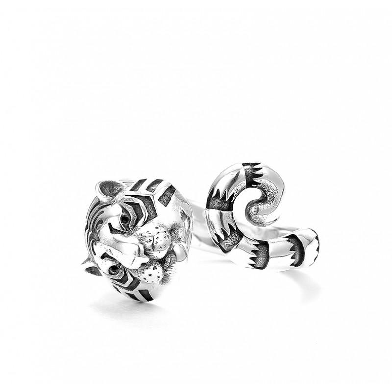 Adjustable Open Ring With Vintage Tiger Motif Copper Plated Unisex Animal Zodiac Jewelry