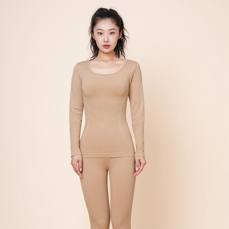 Women's Autumn Warm Clothing Set: Acrylic Heat-Generating Seamless Slimming Underwear and Pants for Body Shaping.