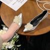 39663 High Instep Fat Feet Stiletto Shoes French Pearl Flower Pointed Heels Large Size Women's Shoes 41 To 43